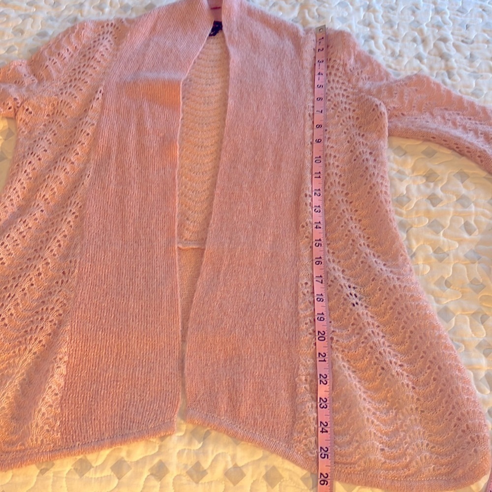 Fever Mohair Cardigan Open Front Loose Knit Soft Pink Petite Small - Picture 8 of 9